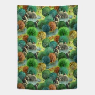 Whimsical Emerald Forest Tapestry