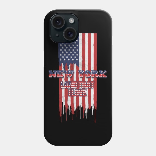 State of New York Patriotic Distressed Design of American Flag With Typography - Land That I Love Phone Case by KritwanBlue