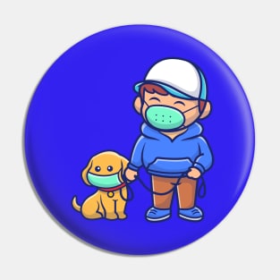 Cute Boy With Dog Wearing Mask Cartoon Pin