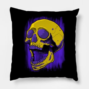 Screaming Skull with Purple Paint Smear Pillow