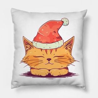 Sleepy cat with santa hat Pillow