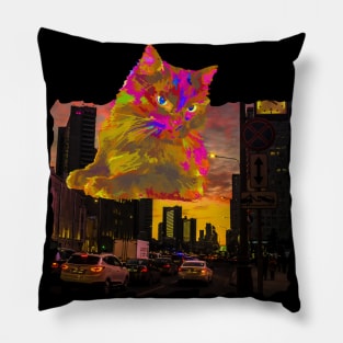 City mystic cat with blue eyes Pillow