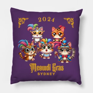 Cats carnival in Sydney Meowdi Gras 2024 Pillow