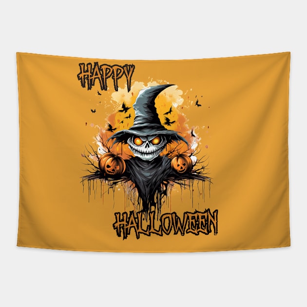 Spooky Scarecrow Happy Halloween Tapestry by DivShot 