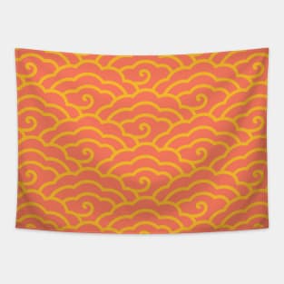 Traditional Chinese Cloud Pattern- Hong Kong Retro Bright Orange with Sunshine Yellow Tapestry