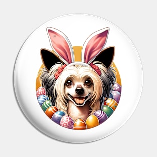 Chinese Crested with Bunny Ears Celebrates Easter Joyfully Pin