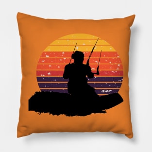 Kitesurfer Surfing The Wave Artistic Silhouette Retro Sunset Pillow