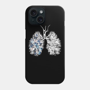 White Trees Lungs like branches, left lung with tree branches and blue butterflies Phone Case