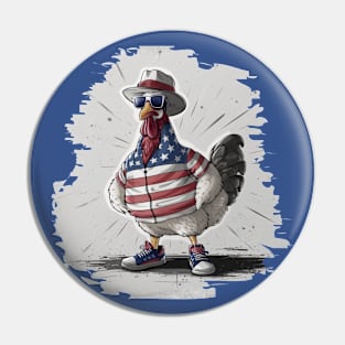 Chicken USA Flag Memoria independence Veteran 4th of July Day Celebration Pin