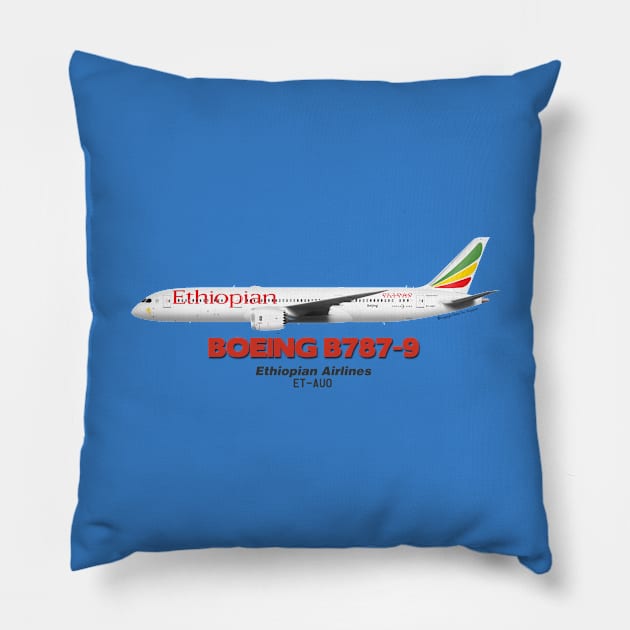 Boeing B787-9 - Ethiopian Airlines (Art Print) Pillow by TheArtofFlying