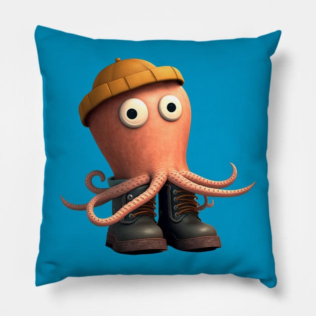 Octopus in Boots Pillow by Shirt for Brains