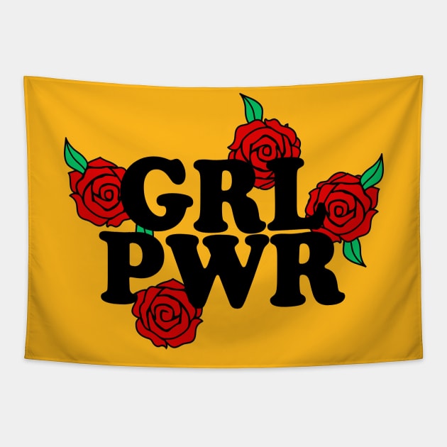 GRL PWR - Typographic/Rose Design Tapestry by DankFutura