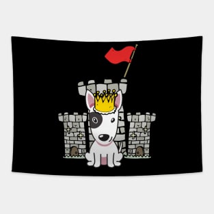 Funny bull terrier is the king of the castle Tapestry