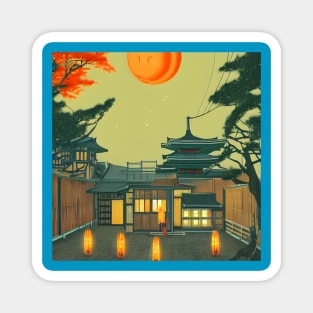 Halloween Japanese Moon Traditional Temples in Japan Vacation Magnet