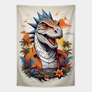 Tropical Dinosaur AI Art Tapestry