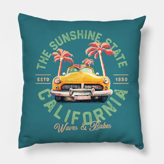 Vintage California Surf & Summer Travel Art Pillow by The Whiskey Ginger