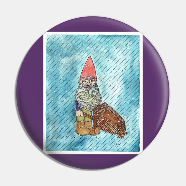 Snowy Garden Gnome With Wheelbarrow Pin by Maries Papier Bleu