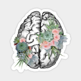 Floral Brain with succulent plants, Mental Health, anatomy art Magnet