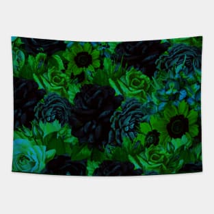 black and green flower pattern textile design Tapestry