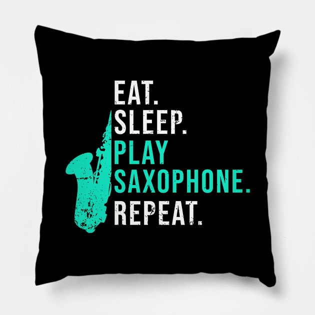 Saxophone Jazz Gift Musical Instrument Vintage Pillow by AlleyField