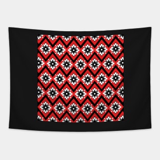 Red, black and white floral zig-zag pattern Tapestry