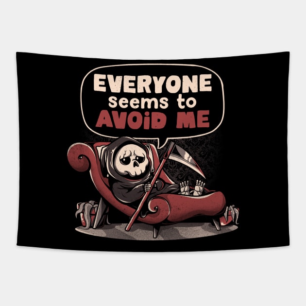 Death Issues - Funny Halloween Skull Grim Reaper Gift Tapestry by eduely