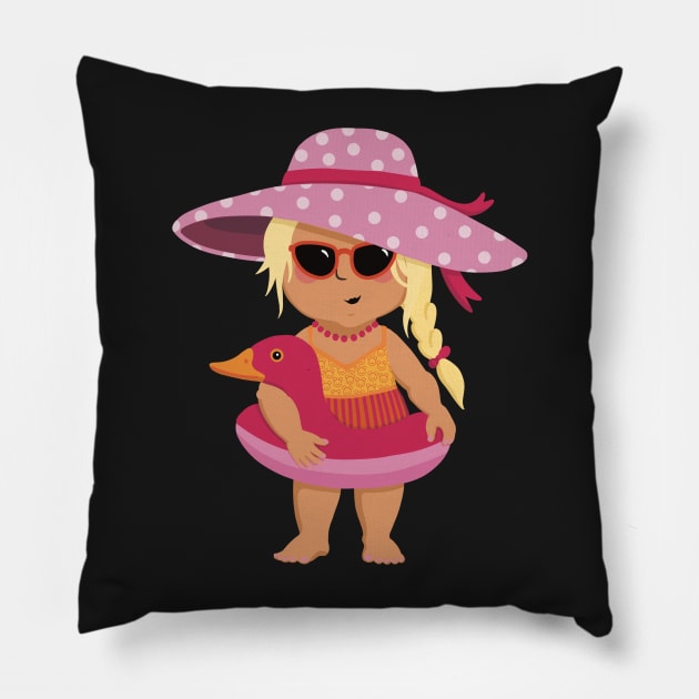 Vacation mood on - cute little girl having a sunny happy day on the beach, saturated ,no text Pillow by marina63