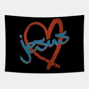 I Love Jesus Vintage 80's & 90's Brown and Blue Tapestry