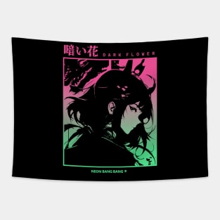 "Dark Flower" Cyberpunk Aesthetic Vaporwave Anime Manga Girl Japanese Streetwear Tapestry