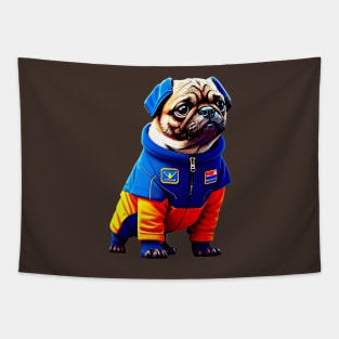 Cute Pug in Orange Space Suit - Adorable Dog Astronaut Design Tapestry