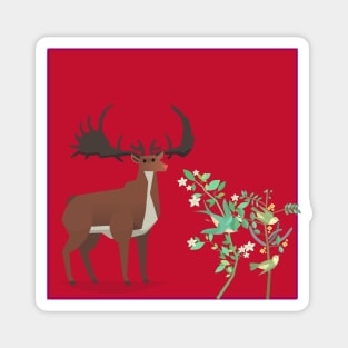 Curious deer with red background Magnet