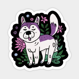 Husky with Plants And Flowers Dog Lover Malamute Magnet