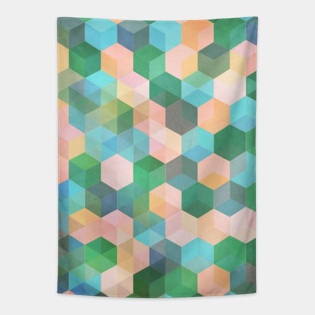 Child's Play - hexagon pattern in mint green, pink, peach & aqua Tapestry by micklyn