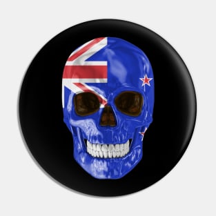 New Zealand Flag Skull - Gift for New Zealander With Roots From New Zealand Pin