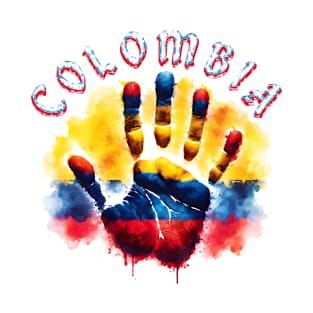 Colombian Pride Handprint Flag Watercolor Art T-Shirt