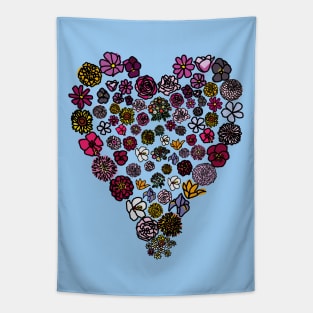 Floral Heart of Flowers Drawing Mothers Day Tapestry