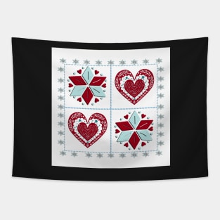 Winter Design Nordic Scandinavian Heart & Star Pattern Snowflake Design Quilt Tapestry