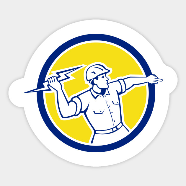 Electrician Holding Lightning Bolt Circle Retro Holding Sticker Teepublic