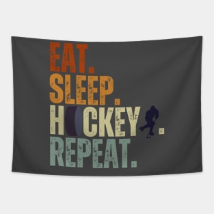 Eat Sleep Hockey Repeat Kids Adult Ice Hockey Retro Vintage Tapestry