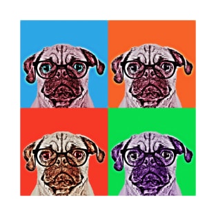 Geek Pug in Pop Art Portrait ( 4 Colors ) T-Shirt