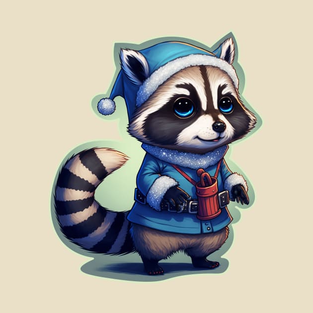 Cute Christmas Raccoon with Candy bag by JoJoLikesToast