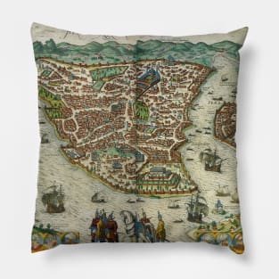 Antique City Map of Constantinople , Istanbul by Braun and Hogenberg Pillow