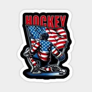 Hockey Ice Hockey Patriotic USA Flag Gift Player Magnet