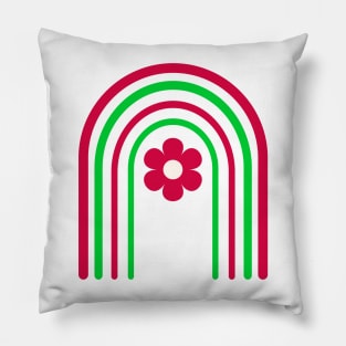 Groovy Flower on Red and Green Christmas Rainbow Pillow