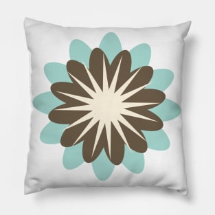 Retro Flower in Light Blue, Brown and Cream Pillow