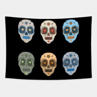 Colorful Day of the Dead Patterned Candy Skulls Tapestry