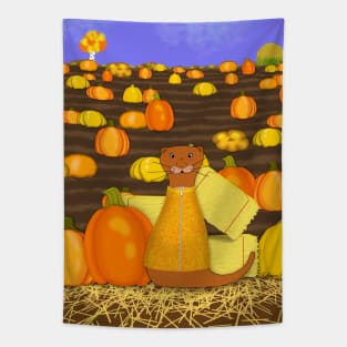 Oliver The Otter Picks a Pumpkin Tapestry