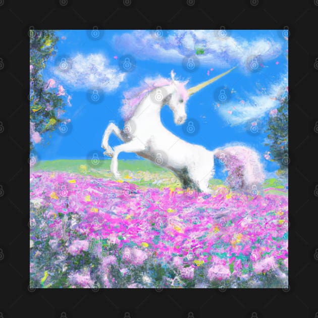 Magical unicorn painting in pink and sky blue by DesignIndex