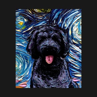 Black Goldendoodle Night (Portrait) T-Shirt