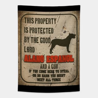 Alano Espanol Silhouette Vintage Humorous Guard Dog Warning Sign Tapestry